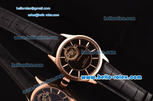 Patek Philippe Complicated ST18 Automatic with Tourbillon Rose Gold Case with Stick Markers Black Leather Strap and Black Dial - Click Image to Close